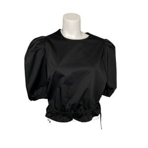Danielle Bernstein Blouse Top Women's 1X Black Plus Size Side‎ Tie Puff Sleeves